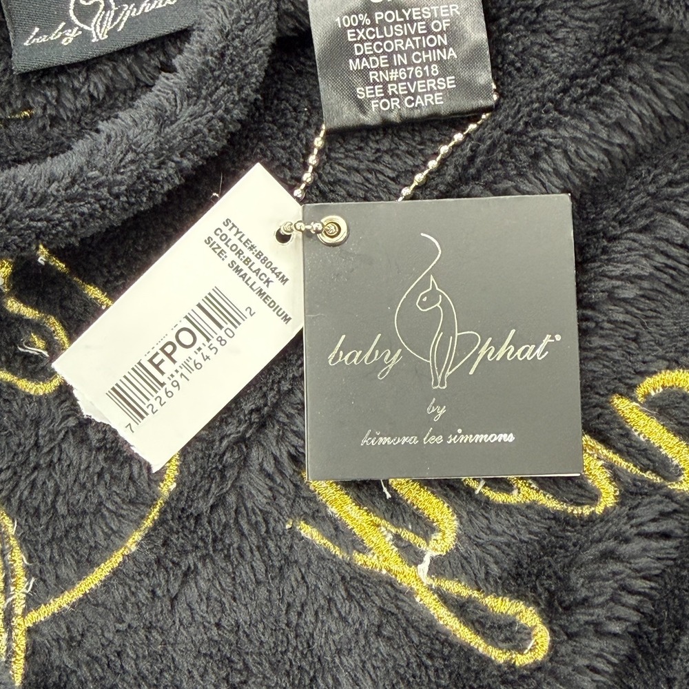 Vintage Baby Phat Bath Robe Women Small/Medium Black Long Belted Embroidered Y2K - Picture 6 of 10